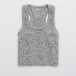 Aerie Marshmallow Cropped Tank Top Scoop-neck Plush Women’s Medium Grey Sherpa